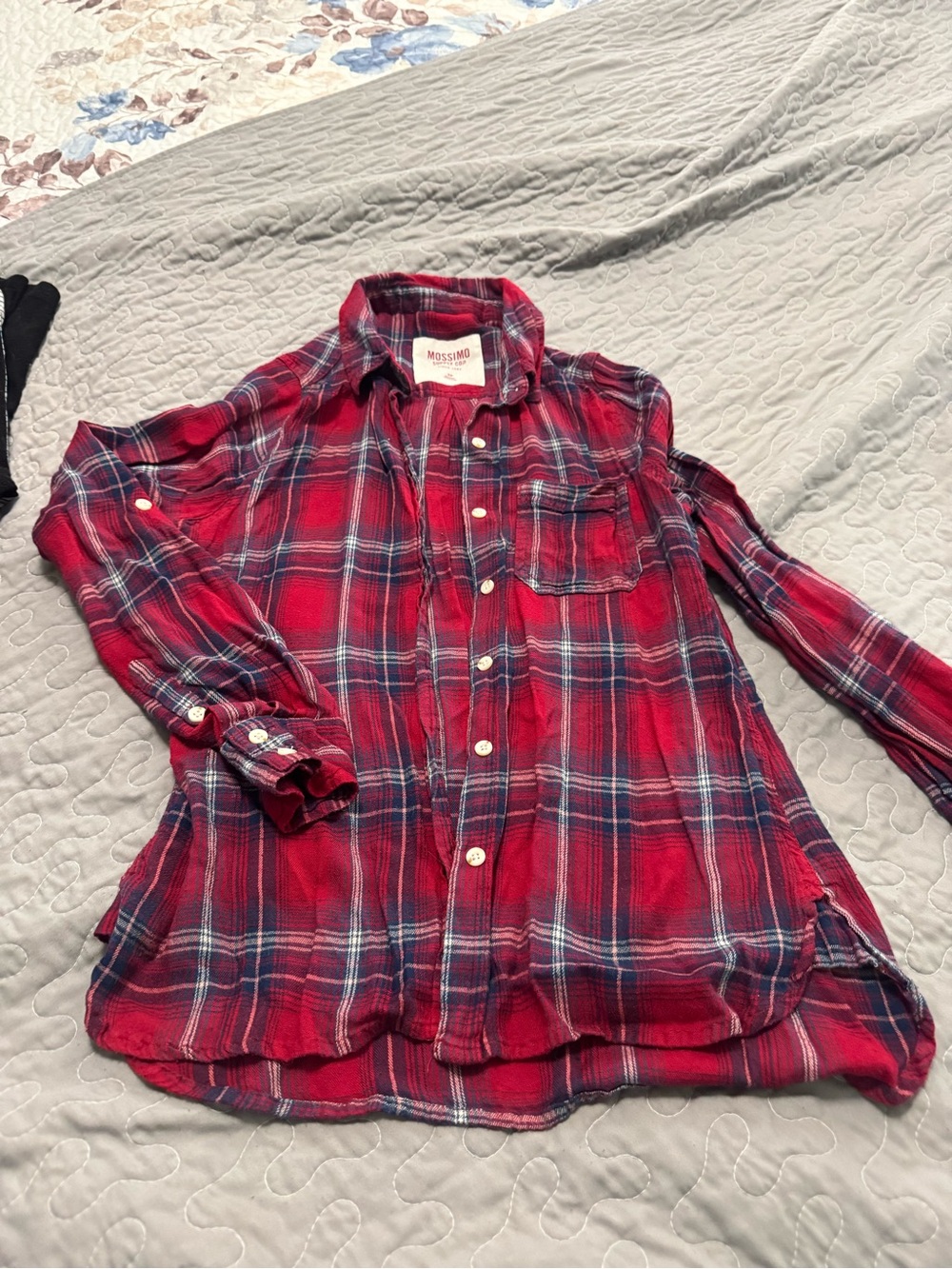 Mossimo Supply Co. Red Plaid Button-Down Shirt with Blue Accents